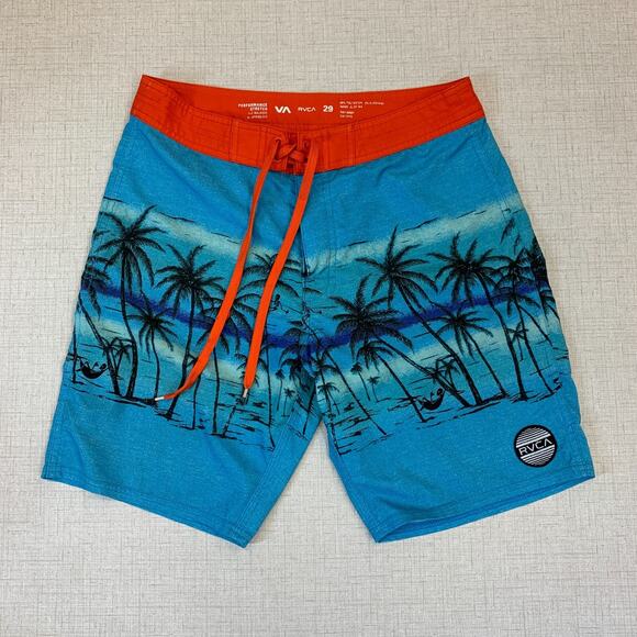 RVCA Board Shorts Mens 29 Dead Mans Bay Quick Dry Blue Floral Surfer Unlined - Picture 2 of 10